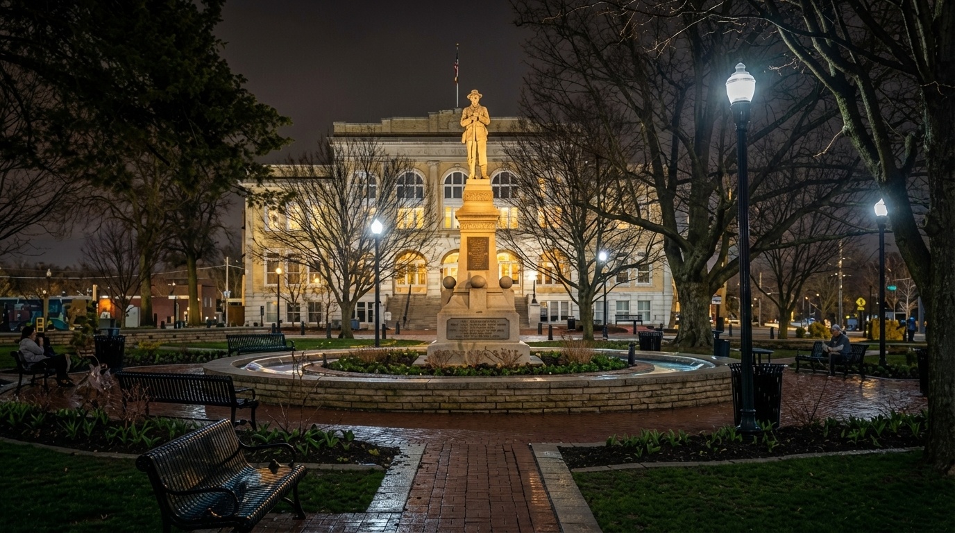 Bentonville Town Square fountain and historic courthouse