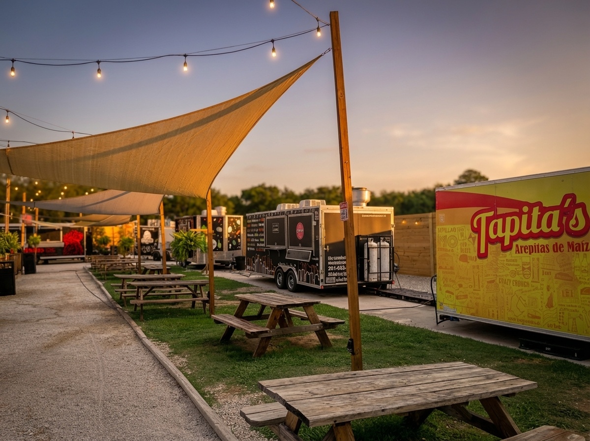 Food trucks and patio at City Pump Rogers