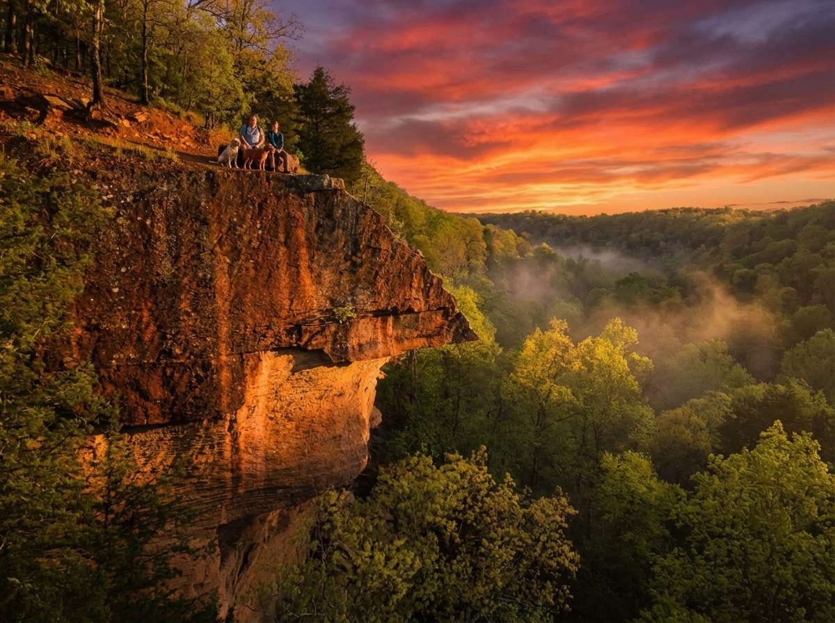 Hikers at Yellow Rock overlook Devil's Den
