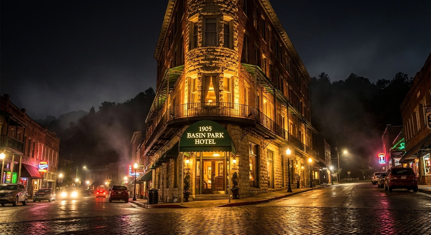 Winding historic streets of Downtown Eureka Springs