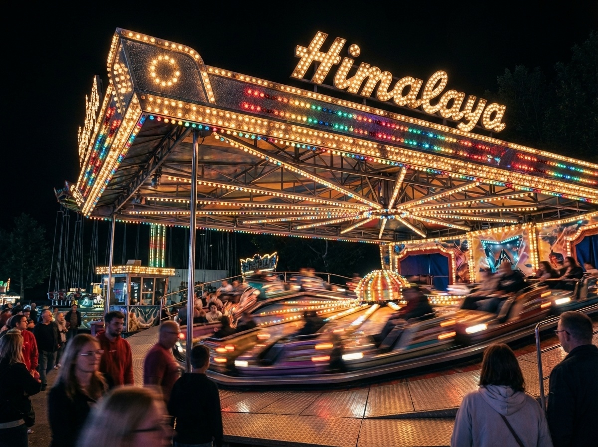 Carnival ride lit up at night at the Tontitown Grape Festival